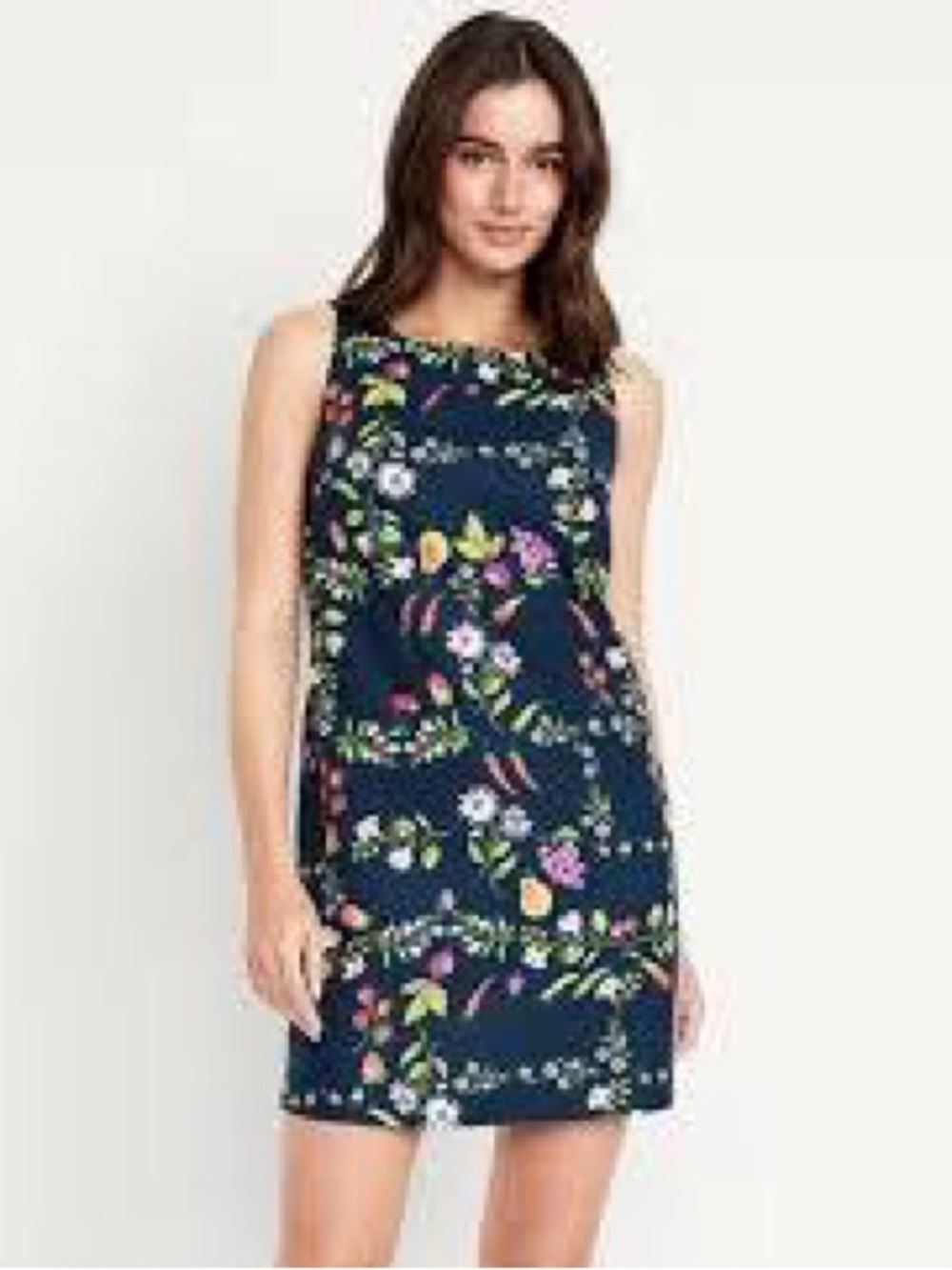Old Navy Sleeveless Linen-Blend Mini Shift Dress Mixed Fruit